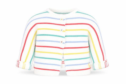 Front view of Joules unisex baby multicoloured striped cotton cardigan 0-3m