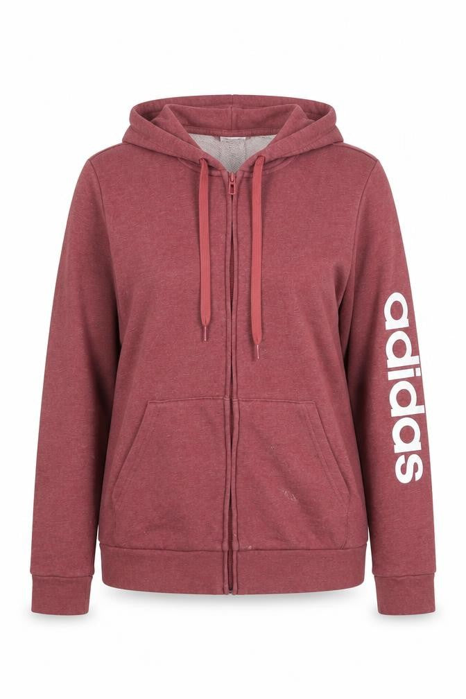 Front view of Adidas Women's Red Hoodie, M, Full Zip, Logo