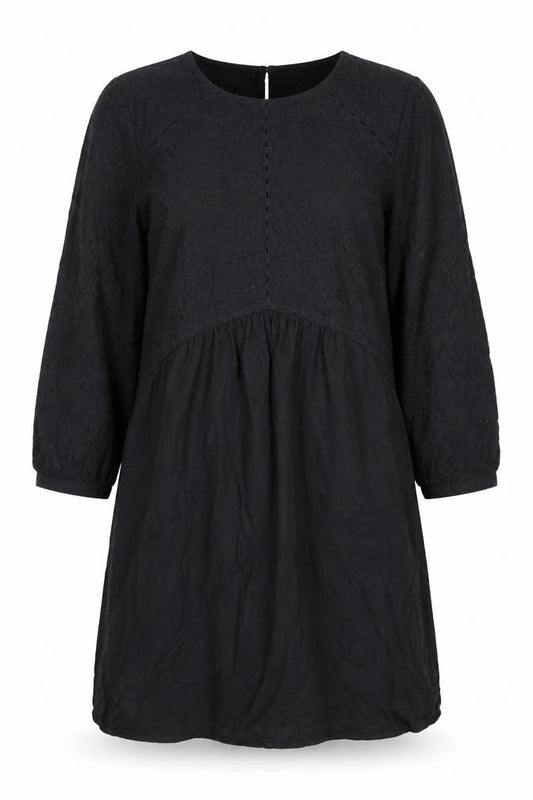 Front view of F F Women’s Black 3/4 Sleeve Dress, size UK 12