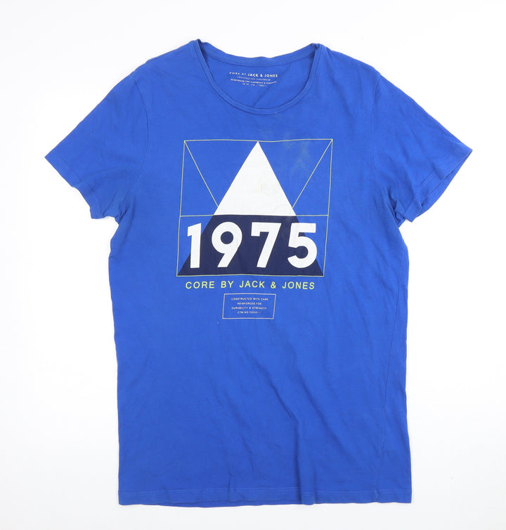 Jack & Jones Men's Blue Graphic Print T-Shirt L