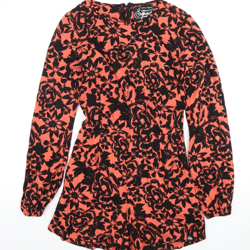 Superdry Women's Black Floral Playsuit XXS Long Sleeve