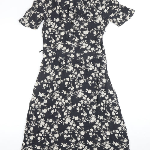 Fat Face Women's Black Floral Dress 8 Viscose