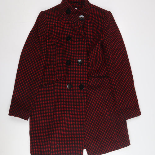 Debenhams Women's Red Checked Pea Coat Size 10
