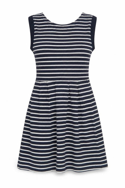 Front view of French Connection Women's Blue Striped Dress, size 8