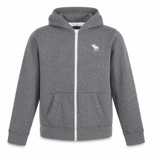 Front view of Abercrombie & Fitch Kids boys’ grey full zip hoodie, size 11-12