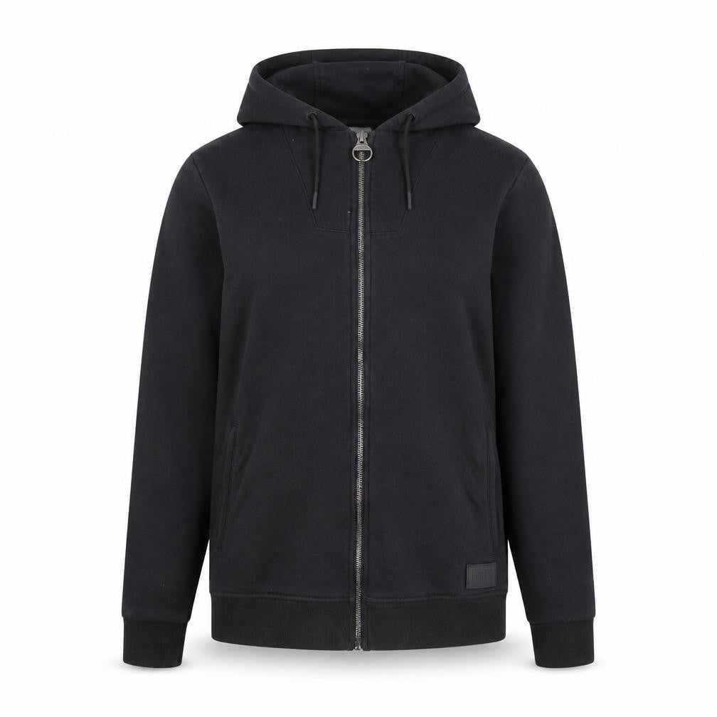 Front view of Lonsdale unisex black full zip hoodie, size 14
