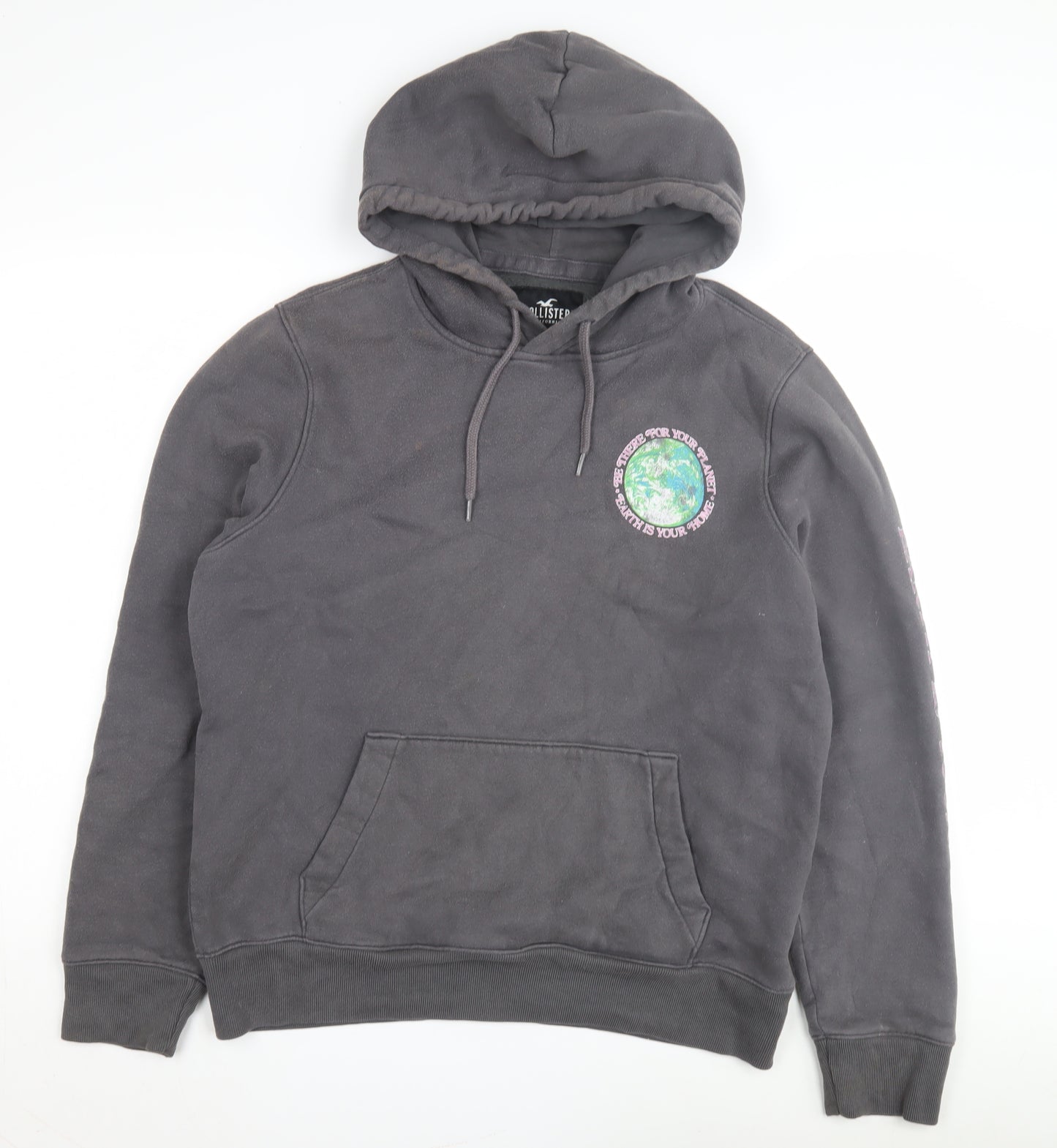 Hollister Unisex Grey Pullover Hoodie L Earth Graphic