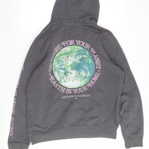 Hollister Unisex Grey Pullover Hoodie L Earth Graphic