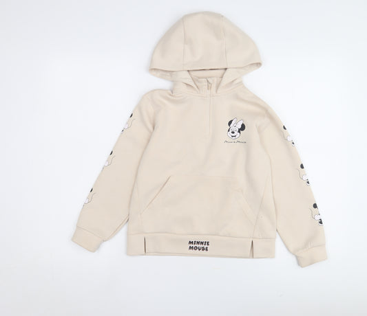 Front view of Zara girls’ beige minnie mouse hoodie, size 8, years