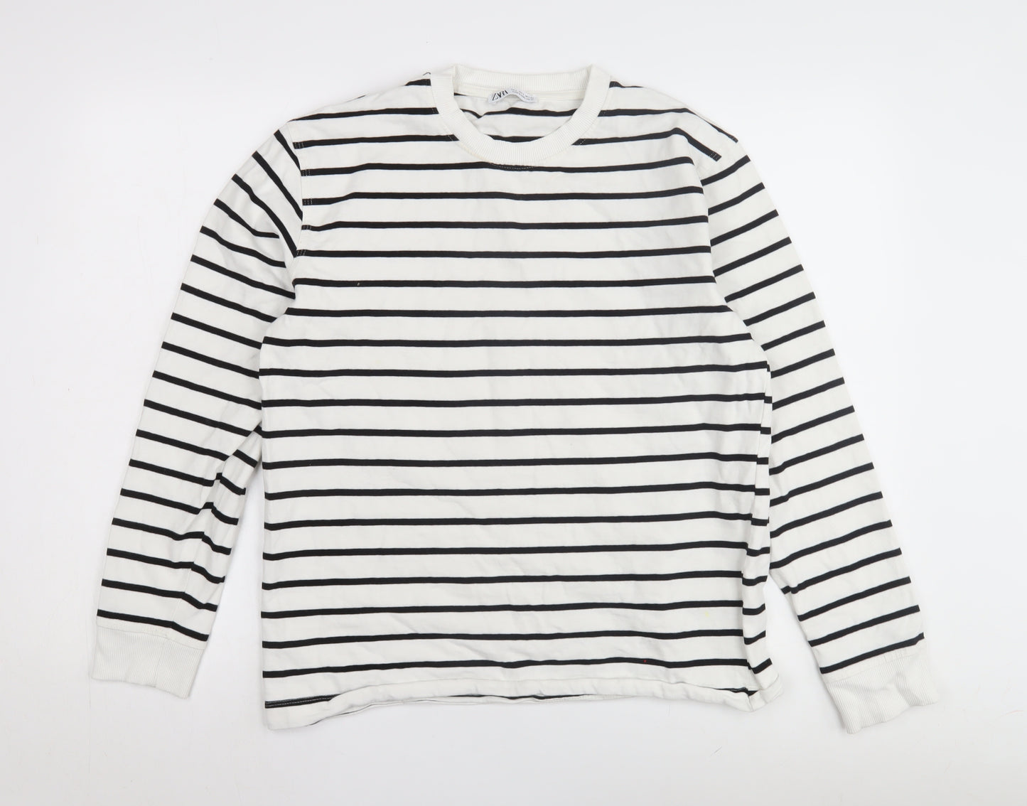 Zara Unisex White Striped Pullover Sweatshirt, Size L