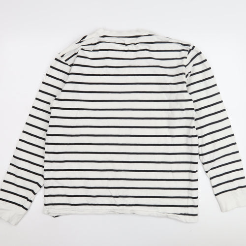 Zara Unisex White Striped Pullover Sweatshirt, Size L
