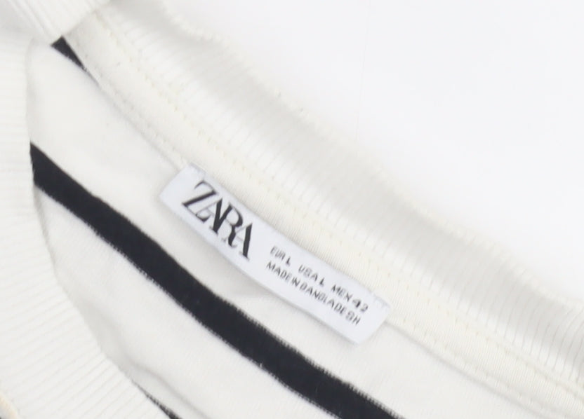 Zara Unisex White Striped Pullover Sweatshirt, Size L