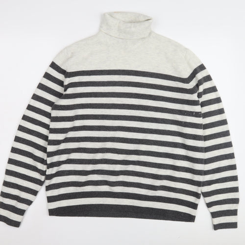 Marks and Spencer Women's Grey Striped Roll Neck Jumper M