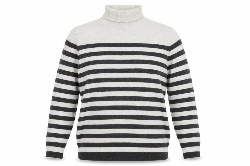 Front view of Marks & Spencer Women's Grey Striped Roll Neck Jumper M