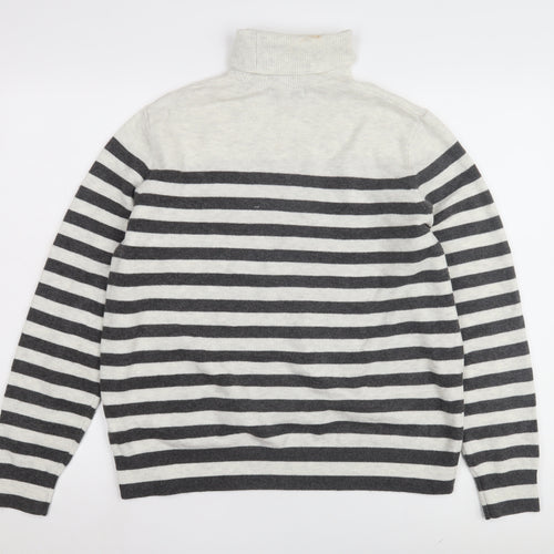 Marks and Spencer Women's Grey Striped Roll Neck Jumper M