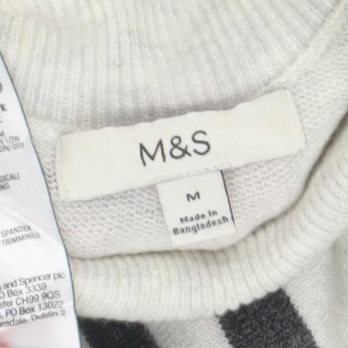 Marks and Spencer Women's Grey Striped Roll Neck Jumper M