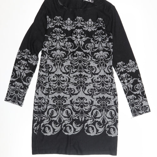 Next Women's Black Geometric Shift Dress Size 12