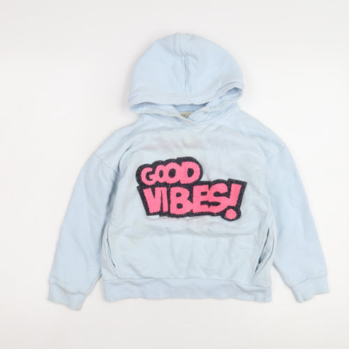 Zara Girls Blue Hoodie, Size 8, Graphic Pullover Sweatshirt