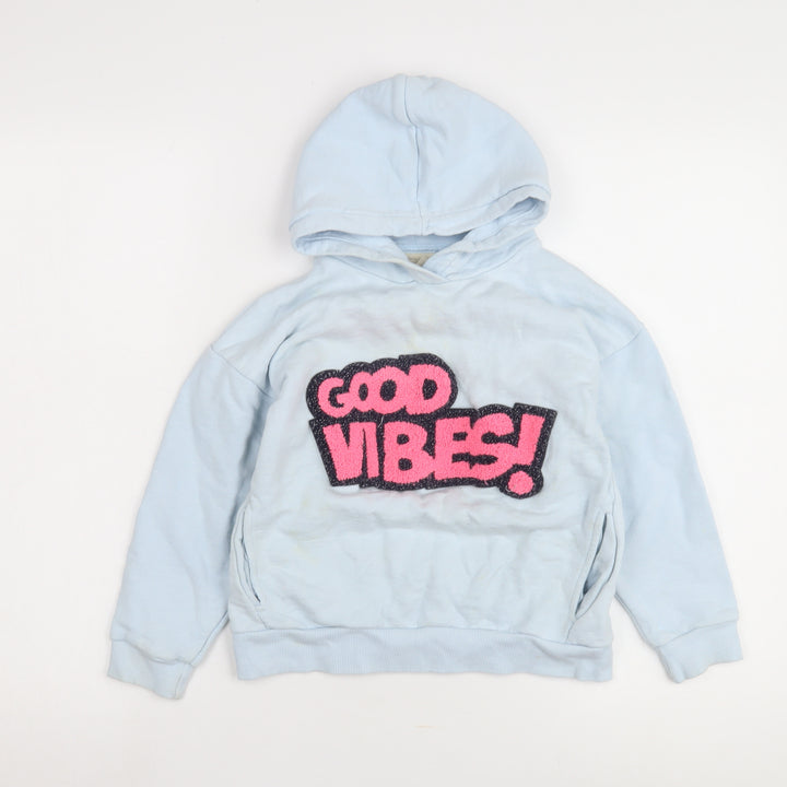 Zara Girls Blue Hoodie, Size 8, Graphic Pullover Sweatshirt