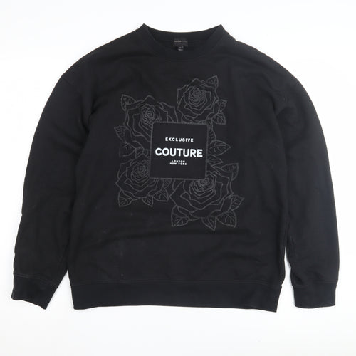 River Island Black Graphic Sweatshirt M Unisex Pullover