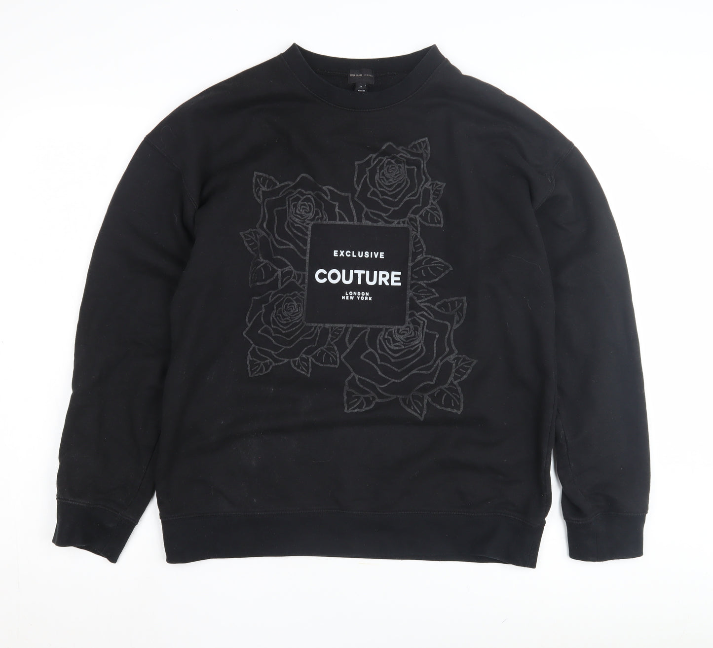 River Island Black Graphic Sweatshirt M Unisex Pullover