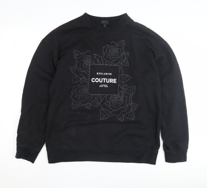 River Island Black Graphic Sweatshirt M Unisex Pullover