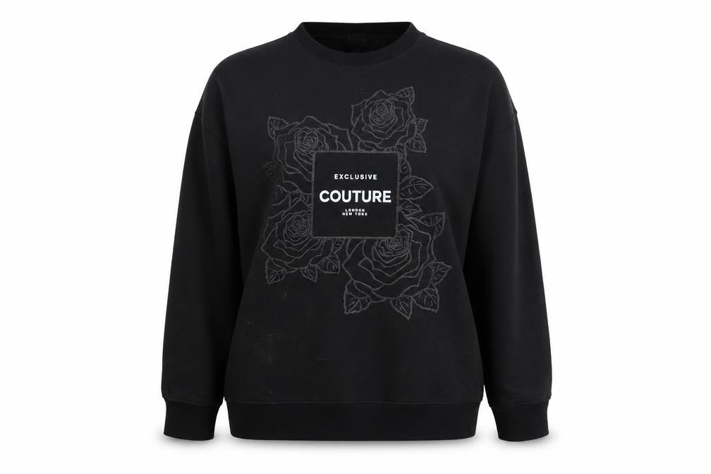 Front view of River Island Black Graphic Sweatshirt M unisex pullover