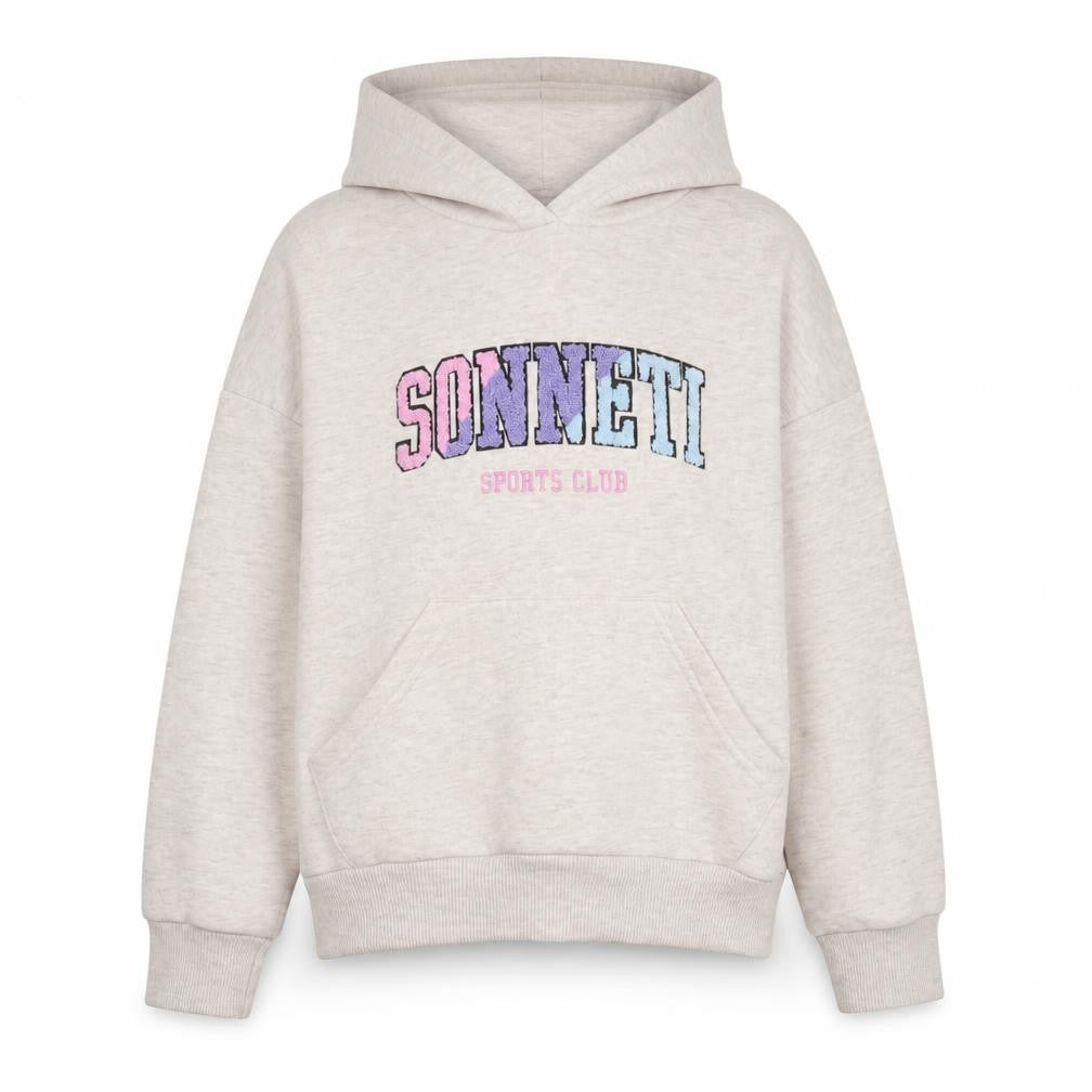 Front view of Sonneti girls’ beige hoodie - 8-10, pullover, graphic print