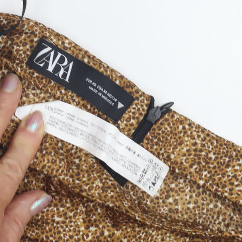Zara Women's Brown Animal Print Midi Skirt - XS