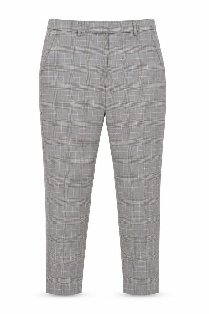 Front view of H&M Women's Grey Check Trousers, size 12, Workwear