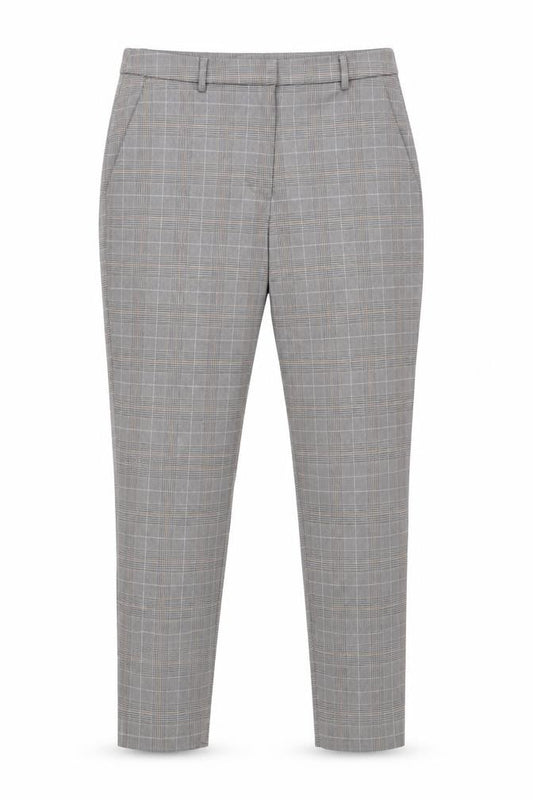 Front view of H&M Women's Grey Check Trousers, size 12, Workwear