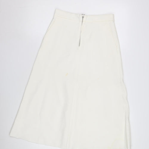Zara Woman Ivory A-Line Midi Skirt, Size L, Women