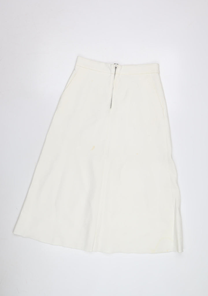 Zara Woman Ivory A-Line Midi Skirt, Size L, Women