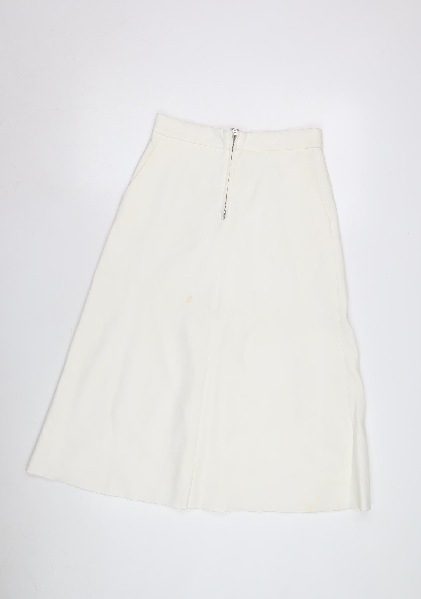 Zara Woman Ivory A-Line Midi Skirt, Size L, Women