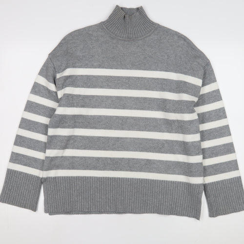 Zara Women's Grey Striped Mock Neck Jumper Size UK 0