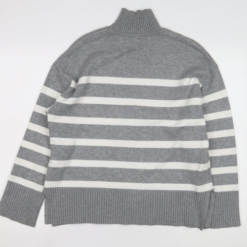 Zara Women's Grey Striped Mock Neck Jumper Size UK 0