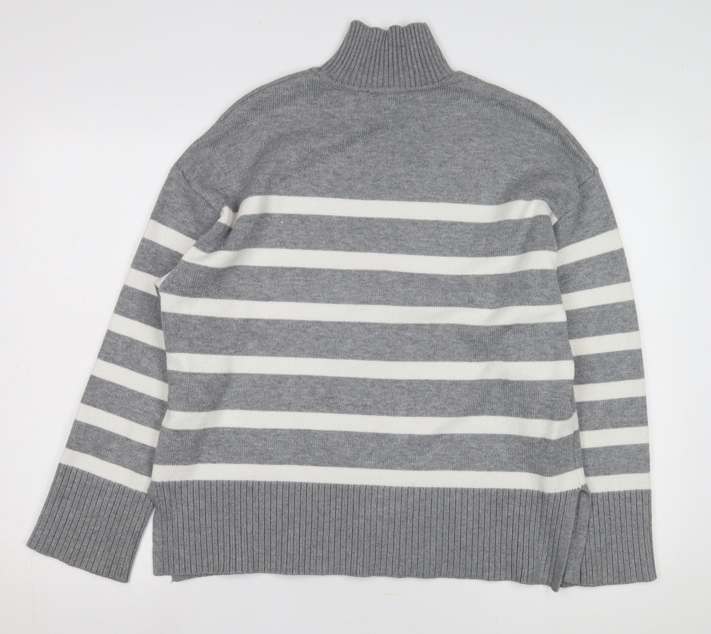 Zara Women's Grey Striped Mock Neck Jumper Size UK 0