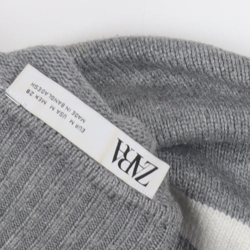Zara Women's Grey Striped Mock Neck Jumper Size UK 0