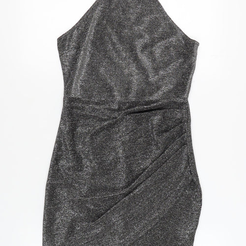 AX Women's Silver Halter Sheath Mini Party Dress