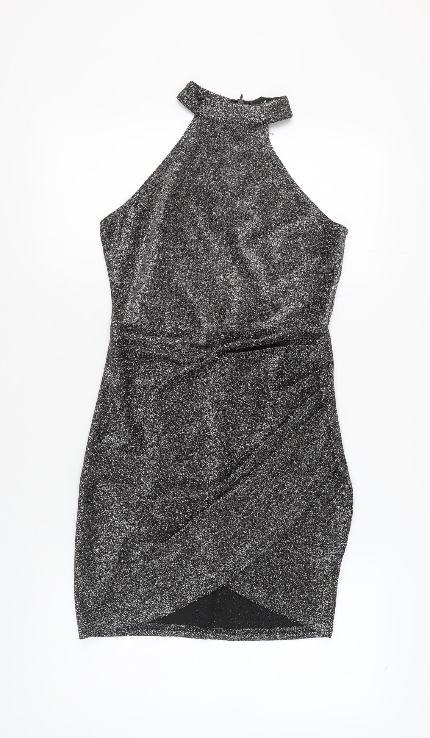 AX Women's Silver Halter Sheath Mini Party Dress
