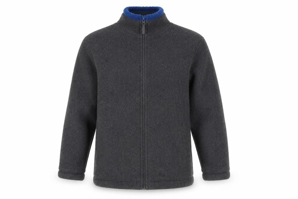 Front view of Gap boys’ grey puffer jacket, size L, full zip