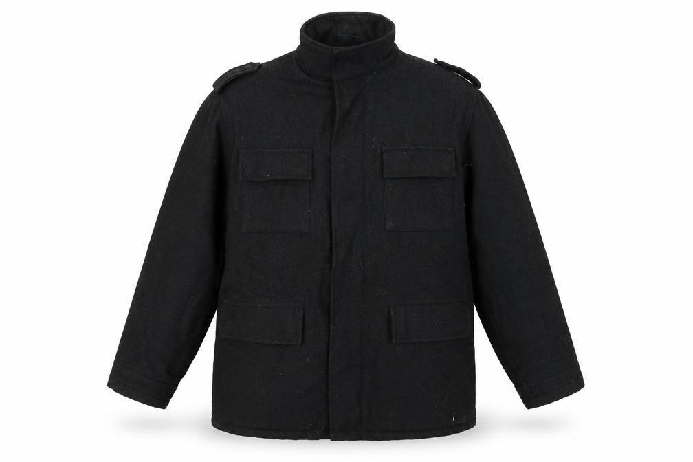 Front view of Latitude Men's Black XL Military Wool Coat