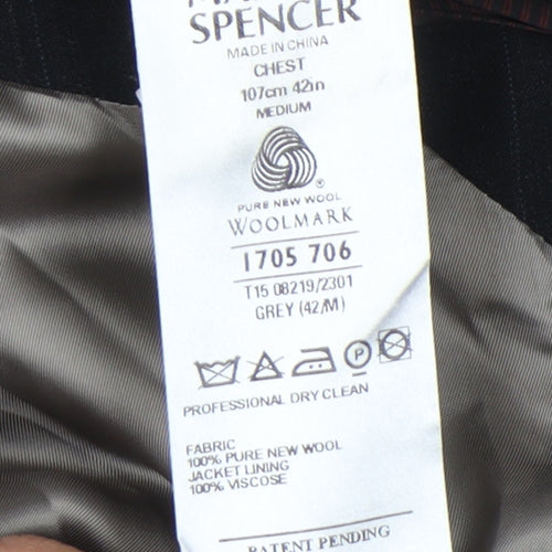 Marks & Spencer Men's Grey Wool Blazer, Size 42 M