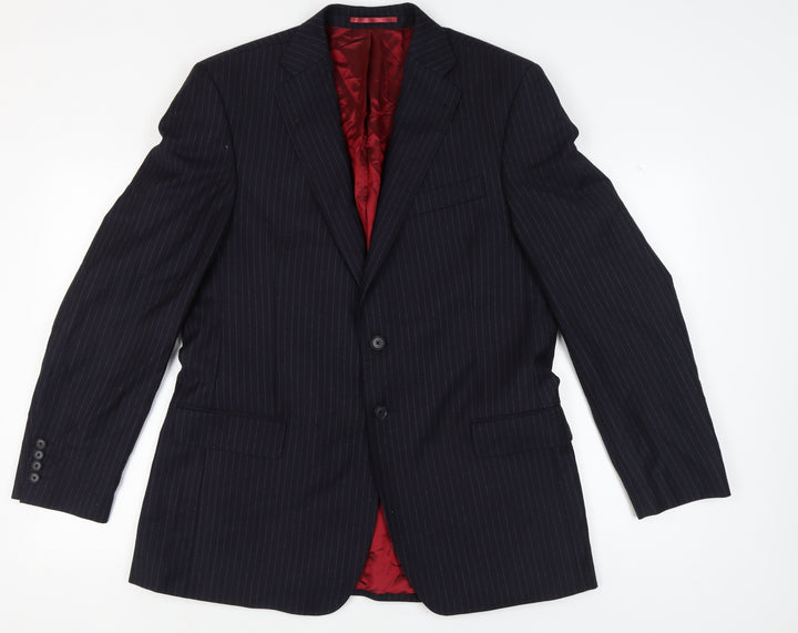 Next Men's Blue Striped Long Suit Jacket 44L
