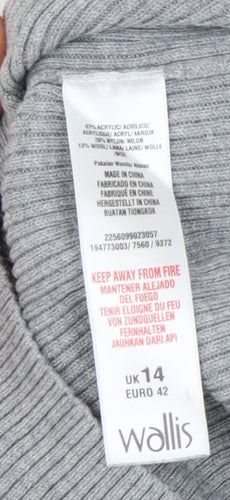 Wallis Women's Grey Roll Neck Pullover Jumper, Size 14