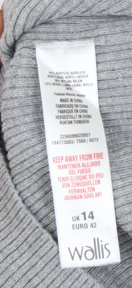 Wallis Women's Grey Roll Neck Pullover Jumper, Size 14