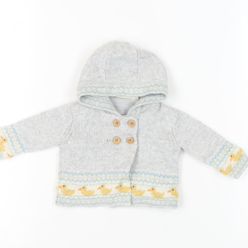 JoJo Maman Bébé Unisex Baby Grey Hooded Cardigan 0-3 Months