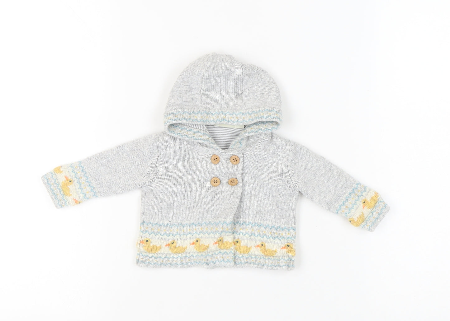 JoJo Maman Bébé Unisex Baby Grey Hooded Cardigan 0-3 Months