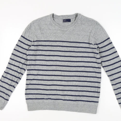 GAP Men's Grey Striped Pullover Sweatshirt M