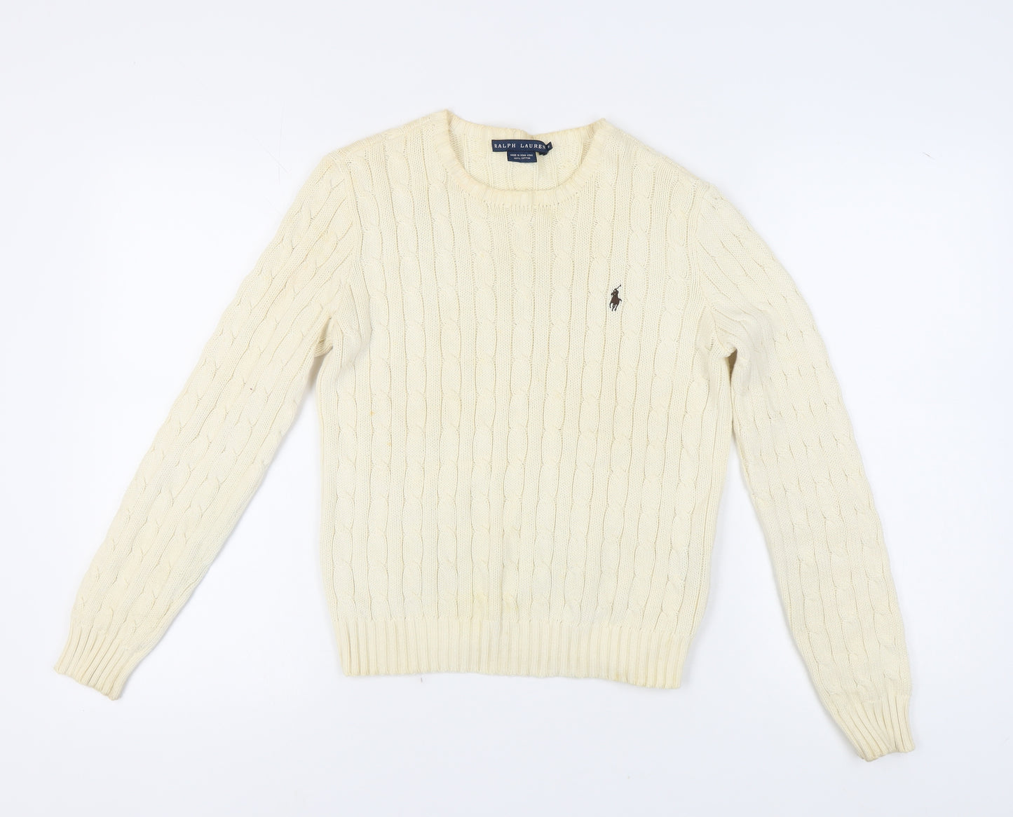 Ralph Lauren Women's Ivory Cable-Knit Pullover Jumper M